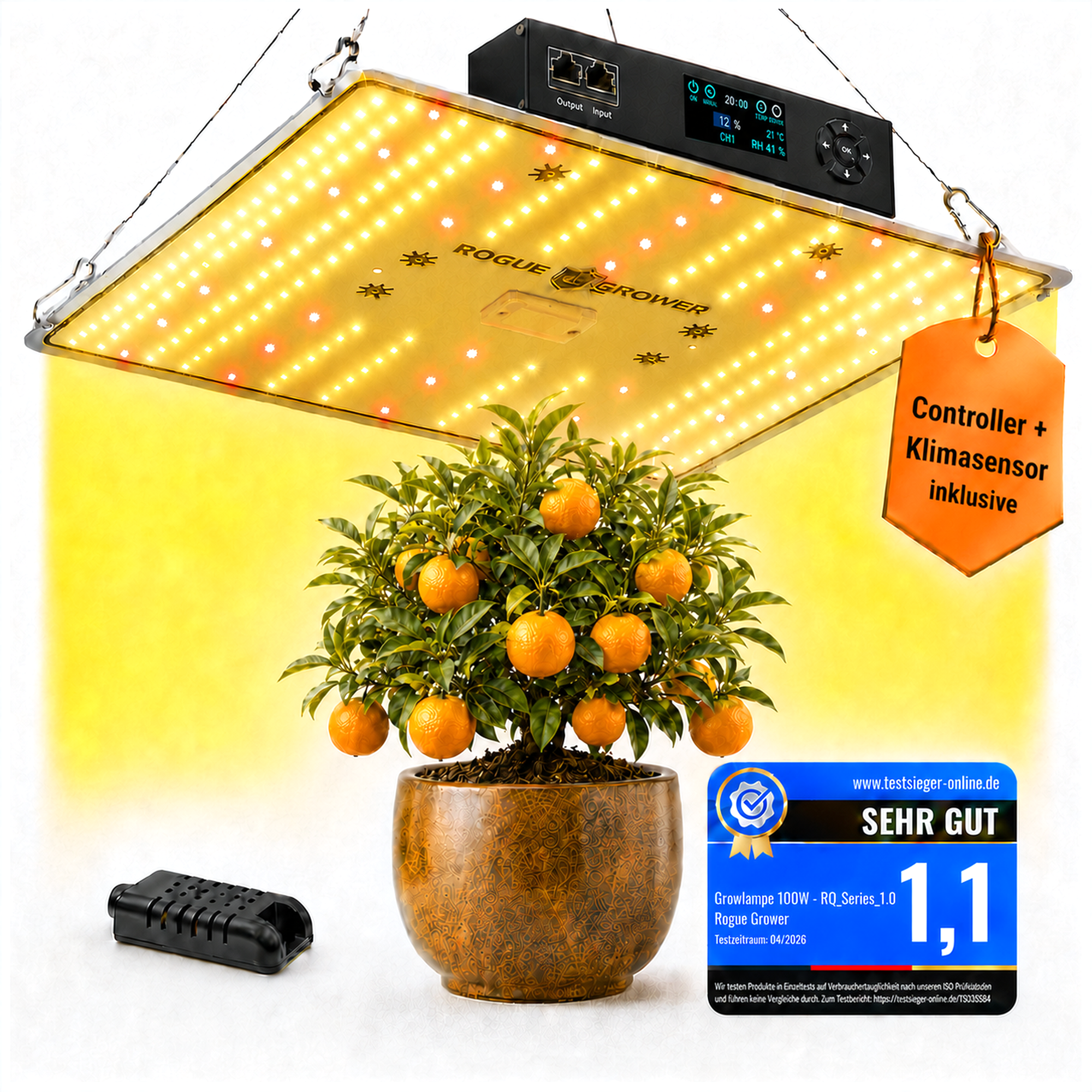 Grow Lampe 100W Smart Cockpit mit Klimasensor, Timer und Dimmer | Vollspektrum LED Pflanzenlampe von Rogue Grower