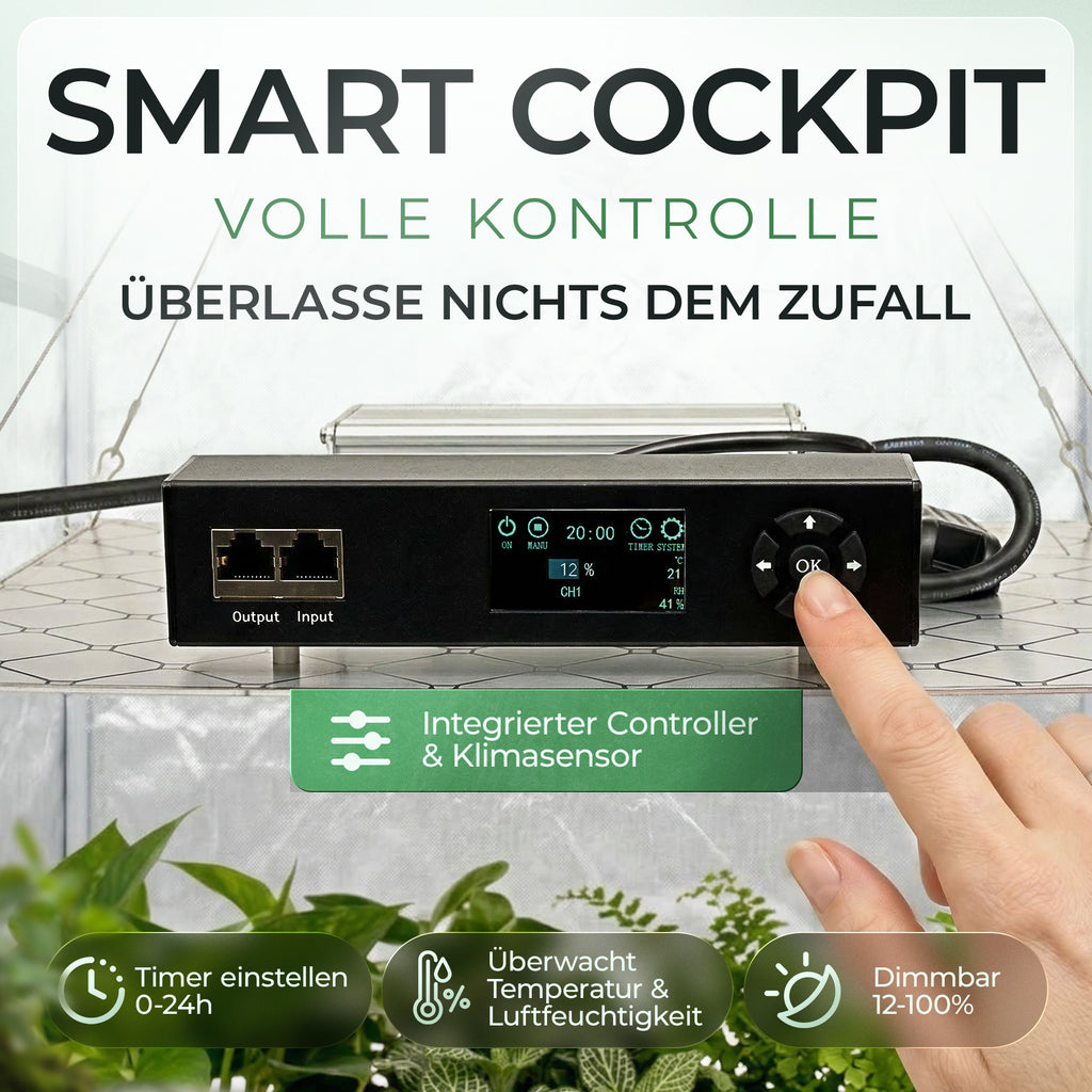 Grow Lampe 100W Smart Cockpit mit Klimasensor, Timer und Dimmer | Vollspektrum LED Pflanzenlampe von Rogue Grower