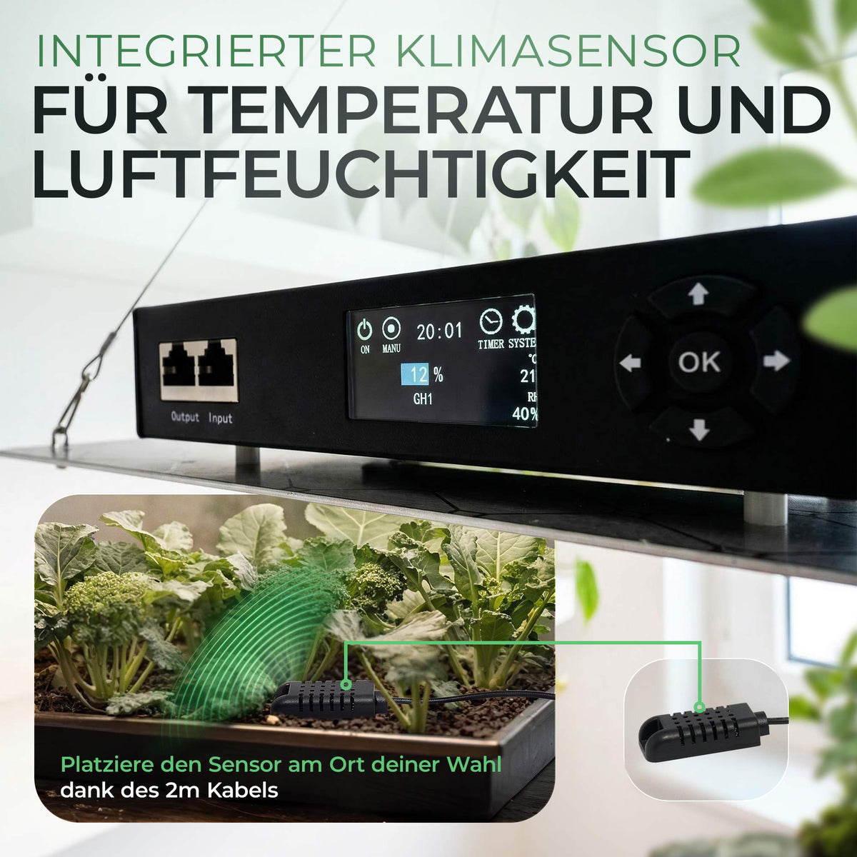 Externer Klimasensor der Rogue Grower LED Pflanzenlampe mit 2m Kabel zur flexiblen Platzierung bei den Pflanzen